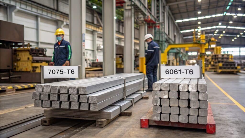 A graph visually comparing the much higher strength bar of 7075-T6 next to the bar for 6061-T6.